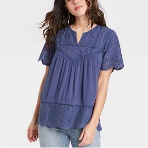 Knox Rose Eyelet Blouse Size L | Boho Lace Casual Feminine Top